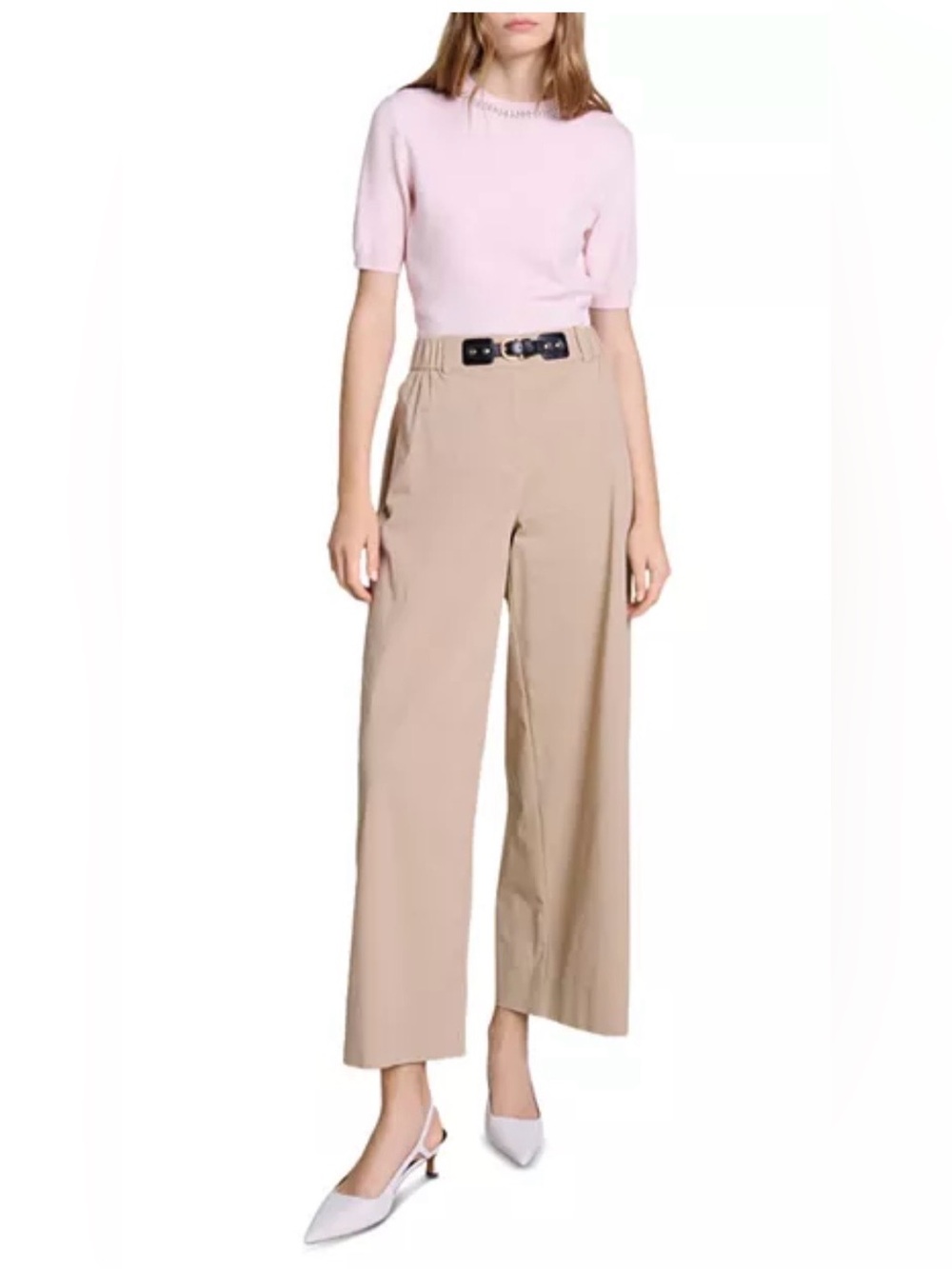 Maje miuma Wide Leg High-Waist Pants in Beige